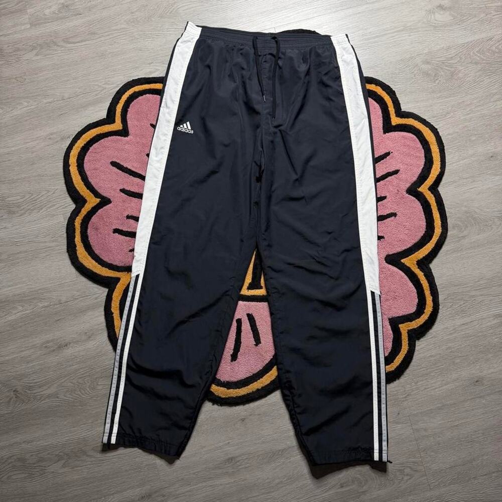 Vintage Y2K Adidas Wide Leg Embroidered Logo Track Pants Size Large Black White
